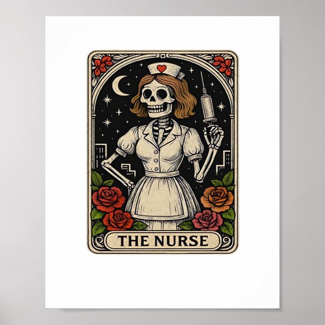Funny Nurse Skeleton Tarot Card Halloween Nursing  Poster (Front)