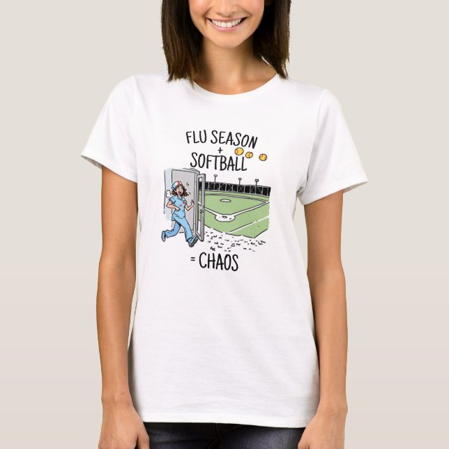 Funny Nurse Softball Mum T-Shirt (Front)
