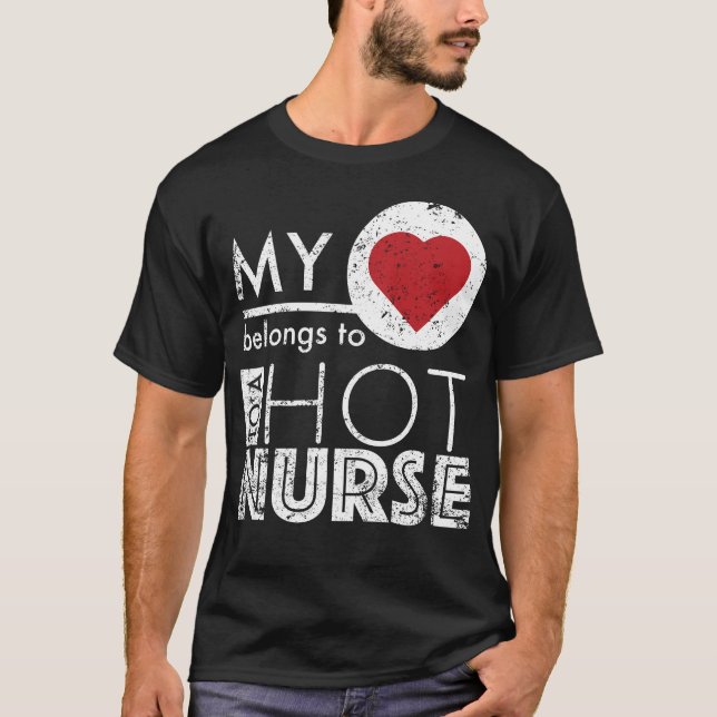 Funny Nurse Spouse Love Nurse Heart Belongs To T-Shirt (Front)