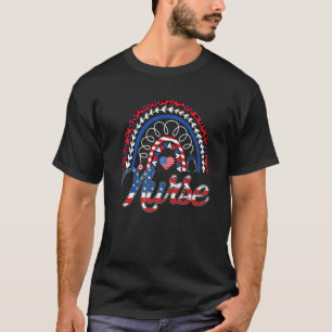 Funny Nurse Stethoscope American Flag Rainbow 4Th T-Shirt