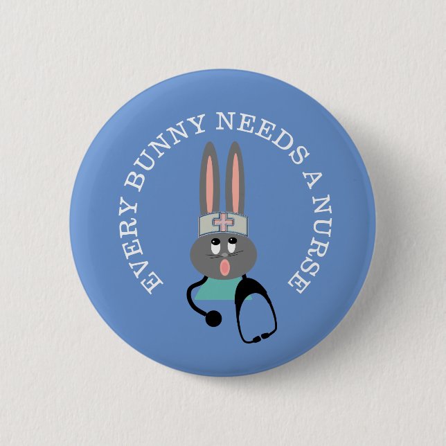 Funny Nurse Stethoscope Bunny Button (Front)
