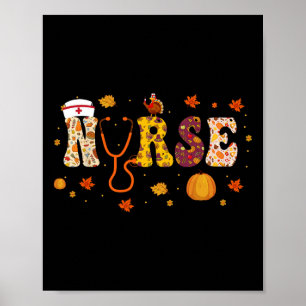 Funny Nurse Turkey Thanksgiving Scrub Top Fall Poster