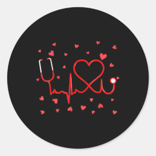 Funny Nurse Valentine Day Heart Stethoscope Nursin Classic Round Sticker