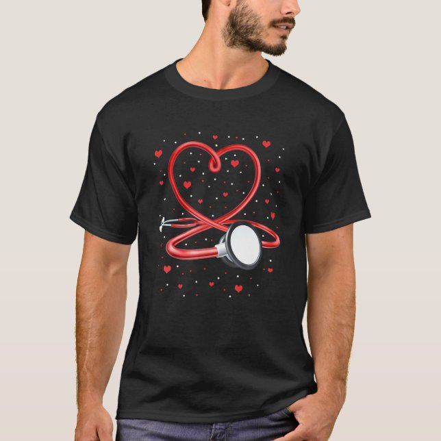 Funny Nurse Valentine's Day Heart Stethoscope T-Shirt (Front)