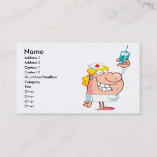 funny nurse with a syringe cartoon business card