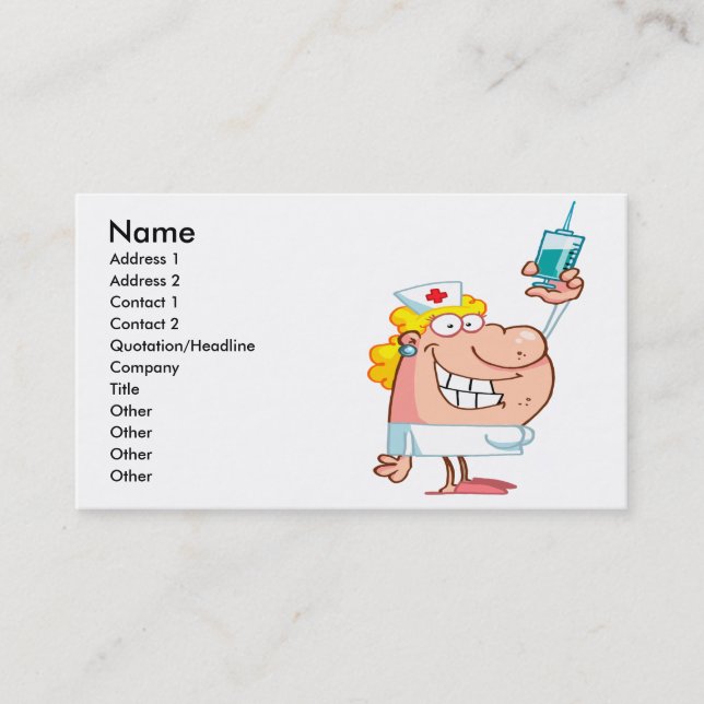 funny nurse with a syringe cartoon business card (Front)