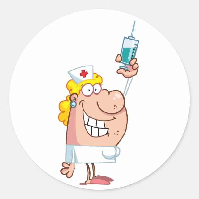 Funny Nurse-with-syringe shot Classic Round Sticker (Front)