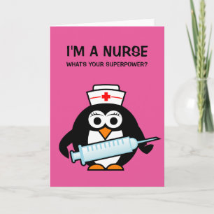 Funny nursing greeting card   cute penguin nurse