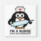 Funny nursing magnet with cute penguin nurse