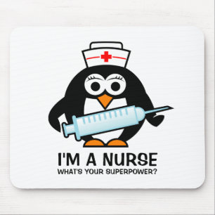 Funny nursing mousepad with cute penguin nurse