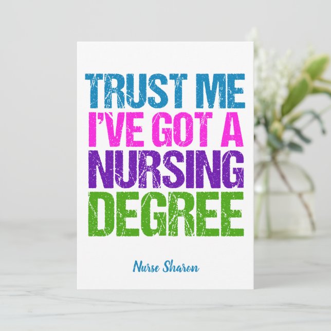 Funny Nursing School Graduation Personalised Nurse Card (Standing Front)