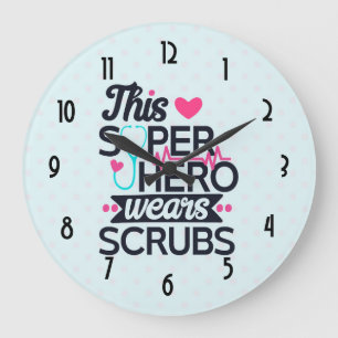 Funny Nursing Superhero Saying Typography Large Clock