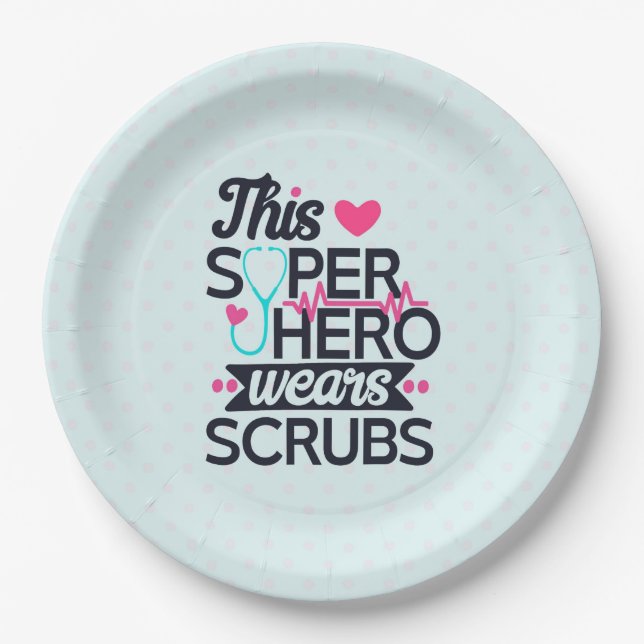 Funny Nursing Superhero Saying Typography Paper Plate (Front)