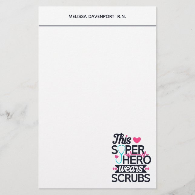 Funny Nursing Superhero Saying Typography Stationery (Front)