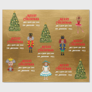 Funny Nutcracker Family of Five Gold Wrapping Paper