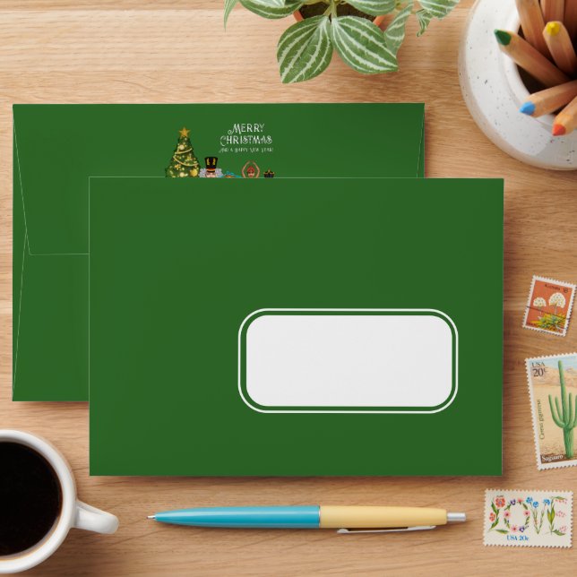 Funny Nutcracker Family of Five Green Christmas Envelope (Desk)
