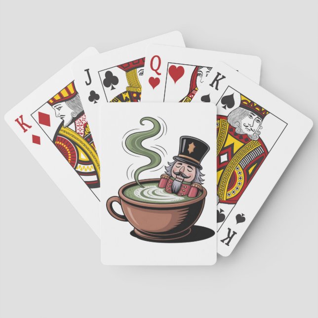 Funny Nutcracker On a Matcha Bathub Christmas  Playing Cards (Back)