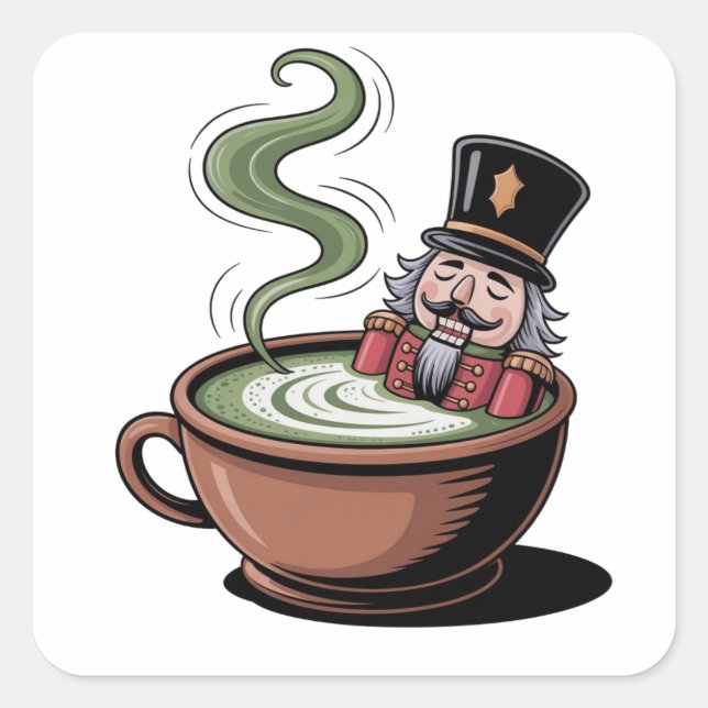 Funny Nutcracker On a Matcha Bathub Christmas  Square Sticker (Front)