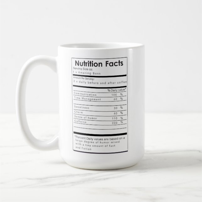 Funny Nutritional Facts of a Great BOSS Mug (Left)