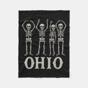 Funny O-h-i-o State Skeleton Ohio Halloween Vintag Fleece Blanket