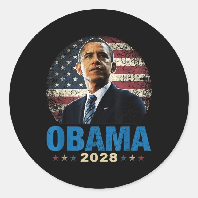 Funny Obama 2028 Us Flag  Classic Round Sticker (Front)