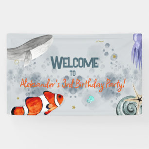 Funny Ocean Animals  Birthday Party Welcome Banner