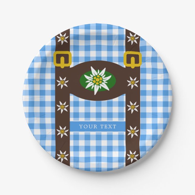 Funny Octoberfest Lederhosen Suspenders  Paper Plate (Front)