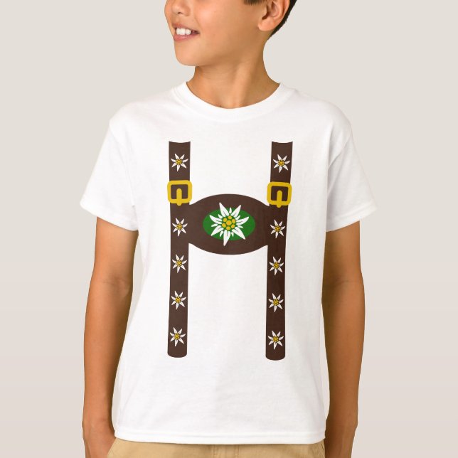 Funny Octoberfest Lederhosen Suspenders T-Shirt (Front)