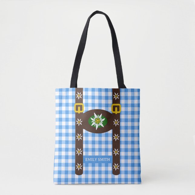 Funny Octoberfest Lederhosen Suspenders Tote Bag (Front)