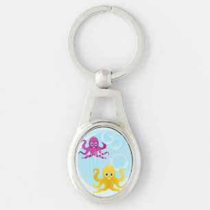 Funny octopies playing volleyball key ring