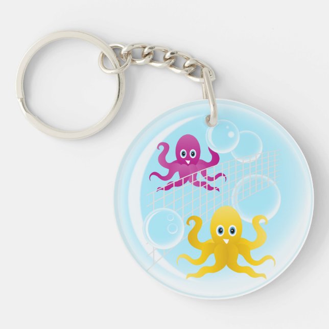 Funny octopies playing volleyball key ring (Front)
