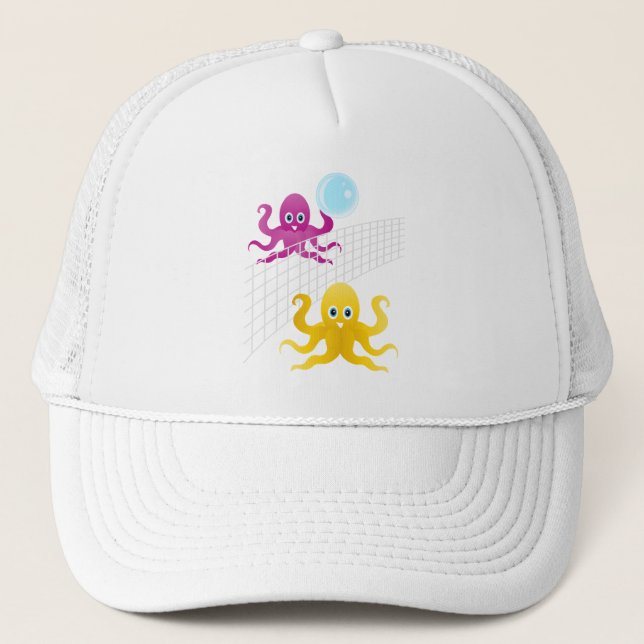 Funny octopies playing volleyball trucker hat (Front)