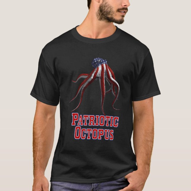 Funny Octopus American Flag T-Shirt (Front)