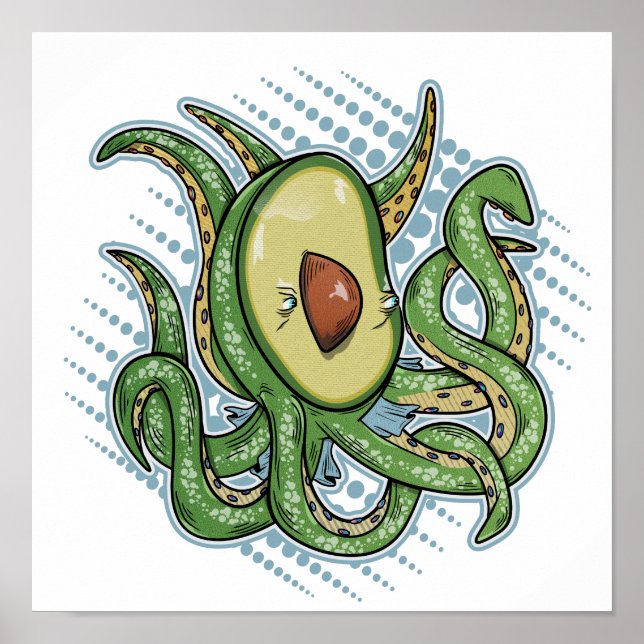 Funny Octopus Avocado Poster (Front)