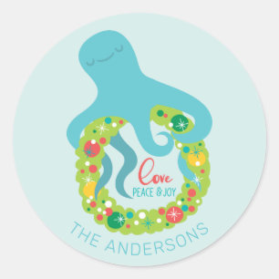 Funny Octopus Christmas Classic Round Sticker