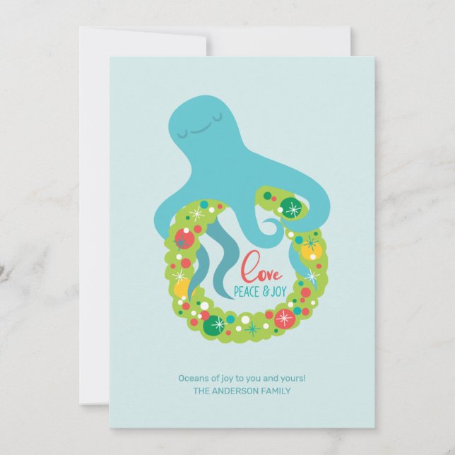 Funny Octopus Christmas Holiday Card (Front)