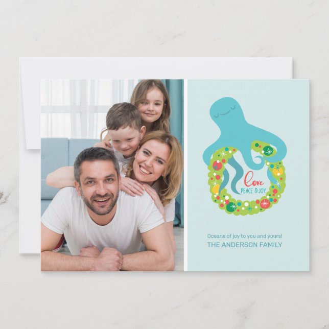 Funny Octopus Christmas Holiday Card (Front)