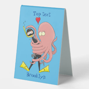 Funny octopus hugs diver cartoon humour