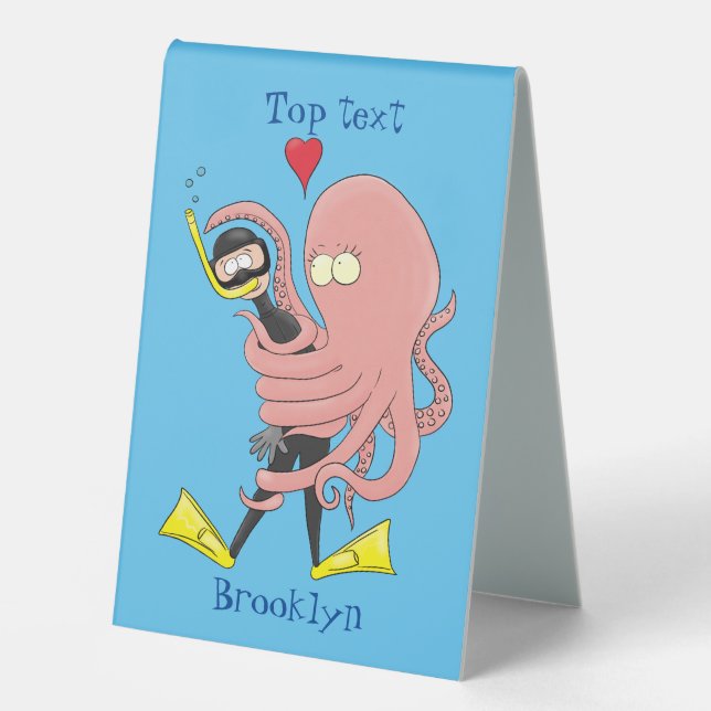 Funny octopus hugs diver cartoon humour (Front)
