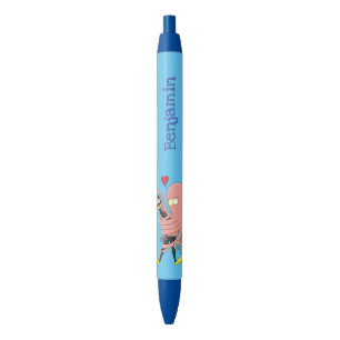Funny octopus hugs diver cartoon humour black ink pen