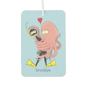 Funny octopus hugs diver cartoon humour  car air freshener