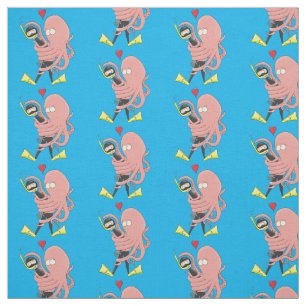 Funny octopus hugs diver cartoon humour fabric