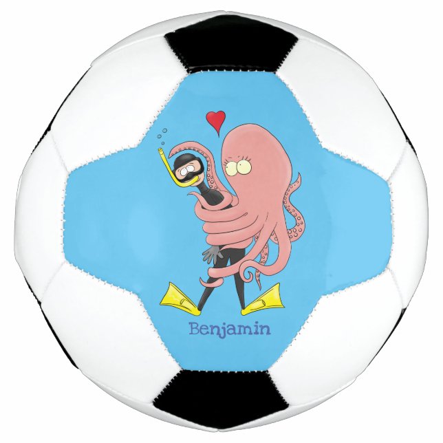 Funny octopus hugs diver cartoon humour football (Front)
