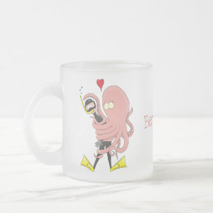 Funny octopus hugs diver cartoon humour  frosted glass coffee mug