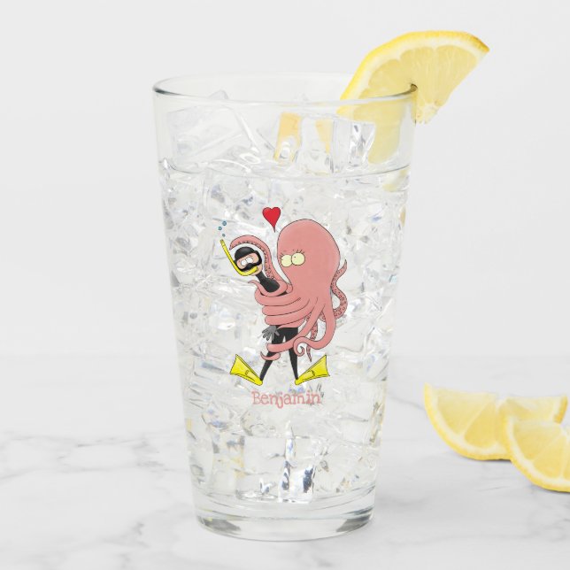 Funny octopus hugs diver cartoon humour glass (Back Ice)