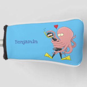 Funny octopus hugs diver cartoon humour  golf head cover