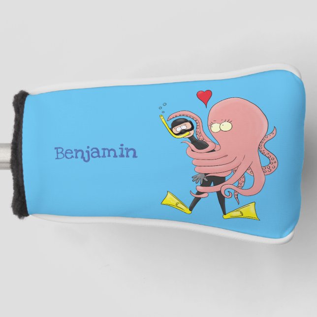 Funny octopus hugs diver cartoon humour  golf head cover (Front)