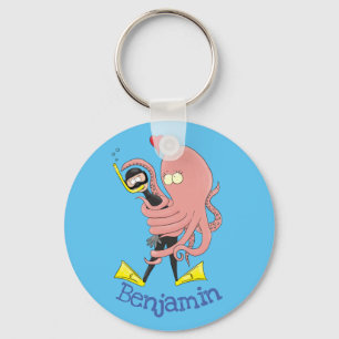 Funny octopus hugs diver cartoon humour  key ring