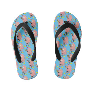 Funny octopus hugs diver cartoon humour kid's flip flops