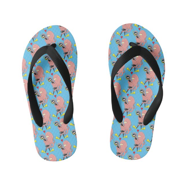 Funny octopus hugs diver cartoon humour  kid's flip flops (Footbed)